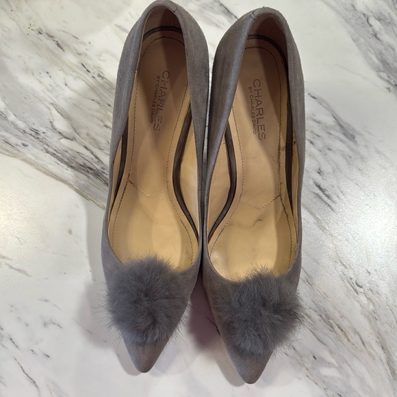 Charles By Charles David Shoes - Charles by Charles David gray suede rabbit fur pom pumps size 10
